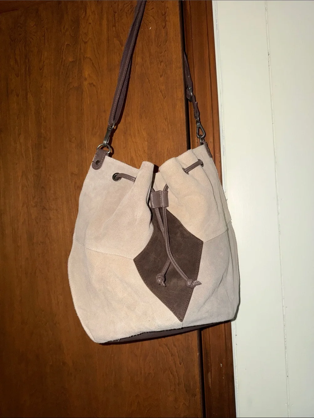 Free People Tovey Suede Bucket Bag Tan Drawstring